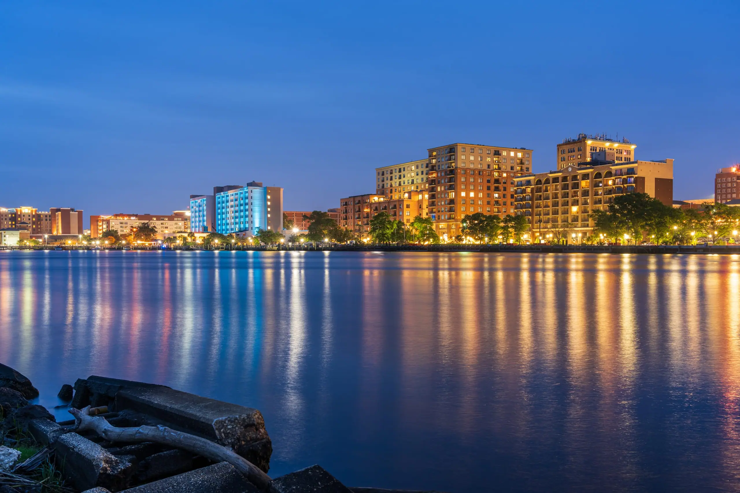 The Norfolk skyline at dawn